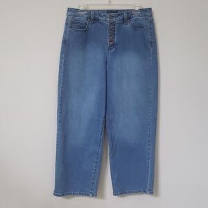 Charter Club Jeans Womens sz 10 High Waist Button Fly Cropped Wide Leg Denim